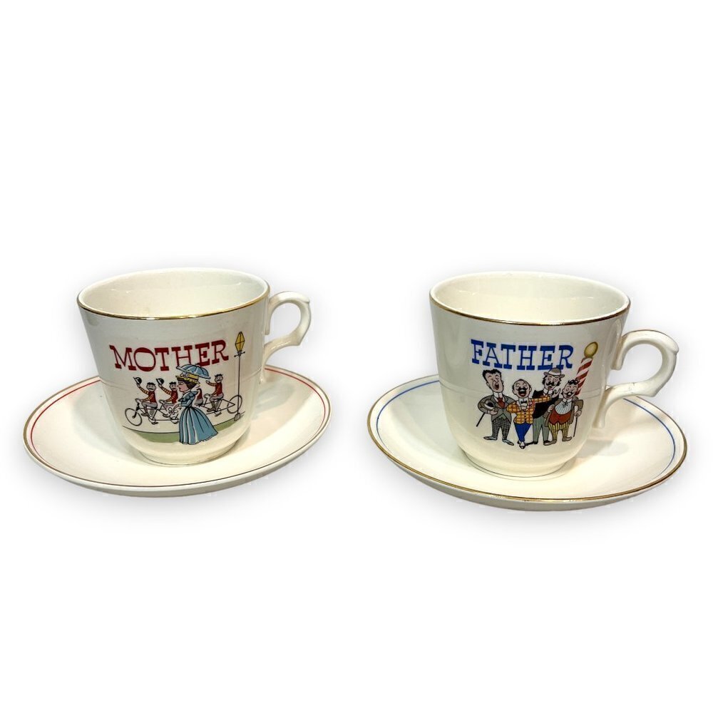 Vintage Coffee Tea Cups Set Mother Father Barbershop Quartet